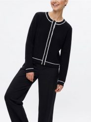 Kardigan z kontrastową lamówką - czarny. Czarne kardigany damskie Sinsay, l, bez wzorów, bez kołnierzyka. Za 49.99 zł.