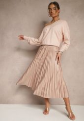 Jasnobeżowa Plisowana Spódnica Rozkloszowana z Gumką w Talii Noriri. Brązowe spódnice damskie Renee, na co dzień, bez wzorów, eleganckie, midi, dopasowane. Za 59.99 zł.