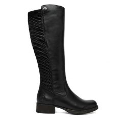 Kozaki Rieker. Czarne kozaki damskie Rieker, bez wzorów, bez obcasa, na słupku, bez zapięcia. Za 529.99 zł.