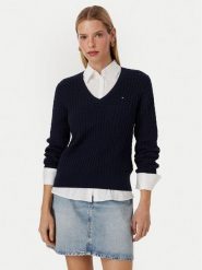 Tommy Hilfiger Sweter WW0WW44987 Granatowy Regular Fit. Niebieskie swetry nierozpinane damskie Tommy Hilfiger, xs, bez wzorów, z bawełny, bez kołnierzyka, bez ramiączek. Za 529.99 zł.