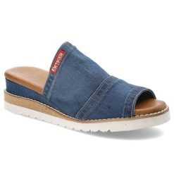 Niebieskie Klapki Artiker Wygodne Obuwie Damskie. Niebieskie klapki damskie Artiker, na lato, z aplikacjami, z denimu, eleganckie, bez obcasa, na koturnie, bez zapięcia. Za 199.00 zł.