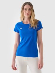 4F T-shirt slim gładki damski - niebieski M. Niebieskie t-shirty damskie 4F, m, bez wzorów, z bawełny, klasyczne, bez kołnierzyka, bez ramiączek. Za 59.99 zł.