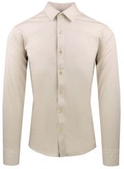 Męska Koszula z Dzianinowej Tkaniny - Krój Taliowany - Jasny Beż. Koszule męskie Pazzani, m, bez wzorów, z bawełny, eleganckie, bez kołnierzyka, bez ramiączek. Za 199.00 zł.