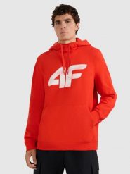 4F Bluza dresowa nierozpinana z kapturem męska - czerwona S. Czerwone bluzy sportowe męskie 4F, m, bez wzorów, z bawełny, z kapturem. Za 159.99 zł.