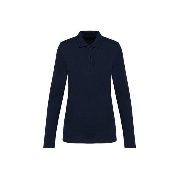 Damska koszulka polo z długim rękawem z suprimy Kariban Premium. Niebieskie bluzki damskie KARIBAN, bez wzorów, z bawełny, bez kołnierzyka, bez ramiączek. Za 173.00 zł.