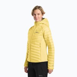 Kurtka ocieplana damska Jack Wolfskin Routeburn Pro Ins. Żółte kurtki sportowe damskie Jack Wolfskin, xs, bez wzorów, z puchu, bez ramiączek, bez kaptura, trekkingowe. Za 629.99 zł.