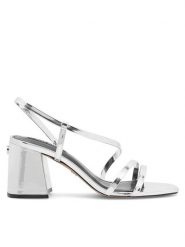 Nine West Sandały WFA2642-1 Srebrny. Szare sandały damskie Nine West, bez wzorów, z syntetyku, bez obcasa, na słupku, bez zapięcia. Za 199.99 zł.