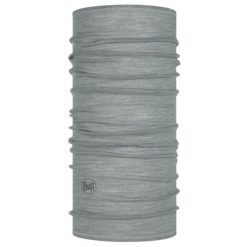 Chusta wielofunkcyjna z wełny merynosów Buff Merino Lightweight. Szare szaliki męskie Buff, bez wzorów, z wełny. Za 99.99 zł.
