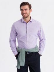 Bawełniana męska pastelowa koszula typu oxford – lawendowa V2 OM-SHOS-0183 - XXL. Fioletowe koszule męskie Ombre Clothing, l, z aplikacjami, z bawełny, eleganckie, bez kołnierzyka, bez ramiączek. Za 107.99 zł.