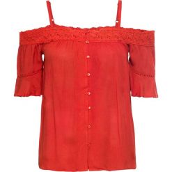 Bluzka "carmen" z koronką i guzikami bonprix czerwony. Czerwone bluzki damskie bonprix, bez wzorów, z koronki, bez kołnierzyka, bez ramiączek. Za 49.99 zł.