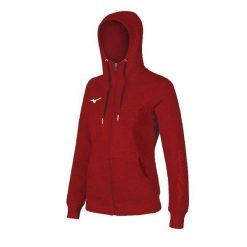Damska bluza z kapturem Mizuno FZ. Czerwone bluzy damskie Mizuno, bez wzorów, bez zapięcia, na fitness i siłownię. Za 237.50 zł.