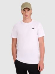 4F T-shirt regular gładki męski - biały 3XL. Białe t-shirty męskie 4F, m, bez wzorów, z bawełny, bez kołnierzyka, bez ramiączek. Za 49.99 zł.