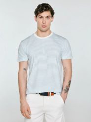 Koszulka męska w paski błękitna Oler 400. Niebieskie t-shirty męskie BIG STAR, l, z aplikacjami, z dzianiny, bez kołnierzyka, bez ramiączek. Za 99.99 zł.