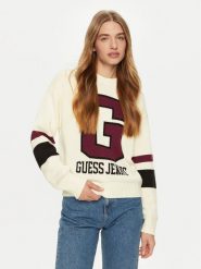 Guess Jeans Sweter W4BR11 Z3HN2 Czerwony Regular Fit. Czerwone swetry nierozpinane damskie Guess Jeans, m, z aplikacjami, z jeansu, bez kołnierzyka, bez ramiączek. Za 339.99 zł.
