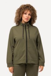 Damskie Bluza rozpinana stójka kieszeń kangurka dłuższy tył. Zielone bluzy damskie Ulla Popken, plus size, bez wzorów, z bawełny, bez ramiączek, z kapturem. Za 239.99 zł.