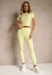 Żółty Komplet Sportowy Legginsy i T-shirt o Dopasowanym Kroju Silanessa. Żółte legginsy damskie Renee, m, bez wzorów, na fitness i siłownię. Za 99.99 zł.