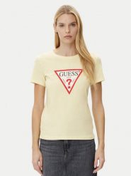 Guess T-Shirt W1YI1B I3Z14 Żółty Regular Fit. Żółte t-shirty damskie Guess, xl, z aplikacjami, z bawełny, bez kołnierzyka, bez ramiączek. Za 89.99 zł.