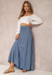 Niebieska Spódnica z Bawełny o Rozkloszowanym Kroju Kainne. Niebieskie spódnice damskie Renee, na co dzień, l, bez wzorów, z bawełny, maxi, dopasowane. Za 49.99 zł.