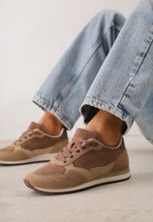 Ciemnobeżowe Sneakersy Casualowe z Imitacji Zamszu z Podeszwą z Bieżnikiem Alevtina. Brązowe obuwie sportowe damskie Born2be, bez wzorów, z dzianiny, bez zapięcia. Za 119.99 zł.