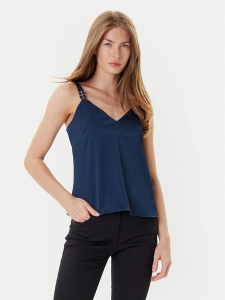 Morgan Top 242-OLAFI Niebieski Slim Fit. Niebieskie topy damskie Morgan, bez wzorów, z syntetyku, bez kołnierzyka, bez ramiączek. Za 149.99 zł.