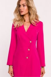 Elegancka sukienka żakietowa z dekoltem V i guzikami róż. Czerwone sukienki damskie MOE, xl, bez wzorów, eleganckie, bez kołnierzyka, bez ramiączek. Za 399.00 zł.