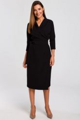 Elegancka sukienka kopertowa midi z paskiem czarna. Czarne sukienki damskie Stylove, do pracy, l, bez wzorów, z elastanu, biznesowe, bez kołnierzyka, bez ramiączek, midi, dopasowane. Za 275.00 zł.