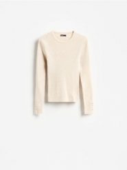 Sweter z ozdobnymi guzikami - beżowy. Brązowe swetry nierozpinane damskie Reserved, l, bez wzorów, z bawełny, bez kołnierzyka, bez ramiączek. Za 89.99 zł.