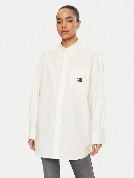 Tommy Jeans Koszula DW0DW19357 Biały Oversize. Białe koszule damskie Tommy Jeans, s, bez wzorów, z bawełny, bez kołnierzyka, bez ramiączek. Za 259.99 zł.