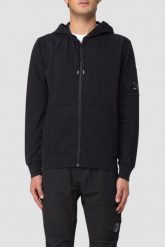 C.P. COMPANY Czarna męska bluza Hooded Open. Czarne bluzy męskie C.P. Company, l, bez wzorów, bez kaptura. W wyprzedaży za 789.99 zł.