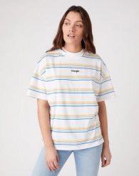 DAMSKI T-SHIRT WRANGLER HIGH NECK GIRLFRIEND WHITE W7Q9GHX12 112132091. Białe t-shirty damskie Wrangler, s, bez wzorów, bez kołnierzyka, bez ramiączek. Za 69.99 zł.