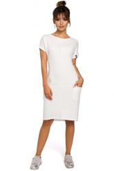 Dresowa Ecru Sukienka Mini z Kieszeniami w Szwach. Czerwone sukienki damskie MOE, l, bez wzorów, z bawełny, bez kołnierzyka, bez ramiączek, mini. Za 239.90 zł.