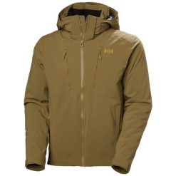 Kurtka narciarska Helly Hansen Alpha 4.0. Brązowe kurtki sportowe męskie Helly Hansen, l, bez wzorów, z dzianiny, bez kaptura, narciarskie, primaloft. Za 1,789.50 zł.