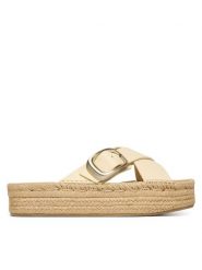 Calvin Klein Klapki Flatf Espadrill Cross Lth Hdw HW0HW02892 Kremowy. Białe klapki damskie Calvin Klein, bez wzorów, ze skóry, bez obcasa, bez zapięcia. Za 285.99 zł.