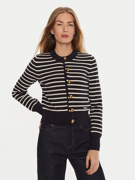 AMI Paris Kardigan FKC039KN0061 Granatowy Regular Fit. Niebieskie kardigany damskie AMI PARIS, xs, bez wzorów, z bawełny, bez kołnierzyka. Za 1,739.00 zł.