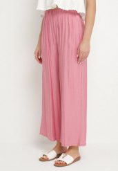 Różowe Szerokie Spodnie Typu Palazzo z Wysokim Stanem Varlevi. Czerwone spodnie materiałowe damskie Born2be, bez wzorów, z jeansu, eleganckie, z podwyższonym stanem. Za 39.99 zł.