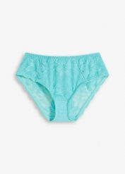 Figi maxi z delikatną koronką. Niebieskie majtki damskie bonprix, z koronki. Za 42.99 zł.