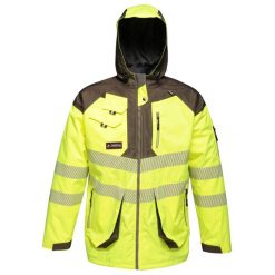 Kurtka Wodoodporna Męska HiVis Odblaskowy Materiał. Szare kurtki męskie Regatta, m, bez wzorów, z materiału, klasyczne, z kapturem. Za 403.99 zł.