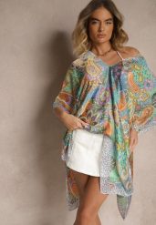 Zielone Wiskozowe Ponczo z Jedwabiem i Abstrakcyjnym Wzorem Sadellis. Zielone stroje kąpielowe damskie Renee, uniwersalny, bez wzorów, z wiskozy. Za 49.99 zł.