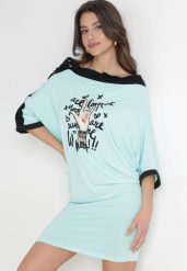 Jasnoniebieska Tunika na Jedno Ramię z Wiązaniem i Nadrukiem Ebisa. Niebieskie tuniki damskie Born2be, l, bez wzorów, eleganckie, bez ramiączek. Za 64.99 zł.