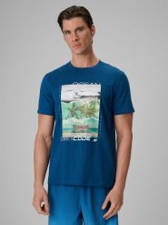 4F T-shirt regular z nadrukiem męski - turkusowy XL. Niebieskie t-shirty męskie 4F, m, bez wzorów, z bawełny, bez kołnierzyka, bez ramiączek. Za 79.99 zł.