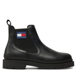 Sztyblety Tommy Jeans. Czarne botki męskie Tommy Jeans, bez wzorów, z jeansu, bez obcasa, bez zapięcia. Za 449.99 zł.