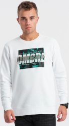 Ombre Męska bluza z nadrukiem zakładana przez głowę - biała V1 OM-SSPS-0156 XL. Białe bluzy męskie Ombre, m, bez wzorów, bez ramiączek, bez kaptura. Za 49.99 zł.