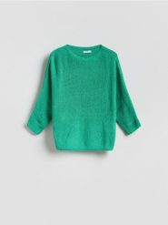 Gładki sweter - jasnozielony. Zielone swetry nierozpinane damskie Reserved, l, bez wzorów, z dzianiny, bez kołnierzyka, bez ramiączek. Za 89.99 zł.