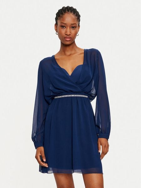 Rinascimento Sukienka koktajlowa 1000769765898 Granatowy Regular Fit. Niebieskie sukienki damskie Rinascimento, xs, bez wzorów, z syntetyku, wizytowe, bez kołnierzyka, bez ramiączek. Za 349.99 zł.