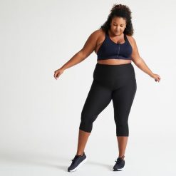Legginsy fitness damskie Domyos 7/8. Czarne legginsy damskie DOMYOS, l, bez wzorów, z materiału, z podwyższonym stanem, długie, na fitness i siłownię. Za 79.99 zł.