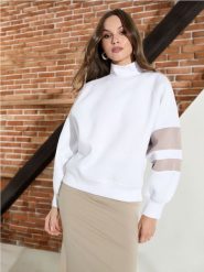 Bluza - kremowy. Białe bluzy damskie Sinsay, l, bez wzorów, bez ramiączek, bez kaptura. Za 49.99 zł.
