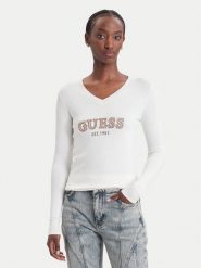Guess Sweter W6BR55 Z1456 Kremowy Regular Fit. Białe swetry nierozpinane damskie Guess, xs, z aplikacjami, z wiskozy, bez kołnierzyka, bez ramiączek. Za 344.99 zł.