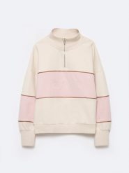 Bluza damska ze stójką zapinaną na zamek kremowa Rozalina 103. Białe bluzy damskie BIG STAR, l, bez wzorów, z dresówki, klasyczne, bez ramiączek, bez kaptura. W wyprzedaży za 79.99 zł.