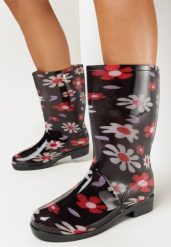 Czarno-Białe Kalosze w Kwiaty Cascarissa. Czarne kalosze damskie Born2be, bez wzorów, bez zapięcia. Za 64.99 zł.