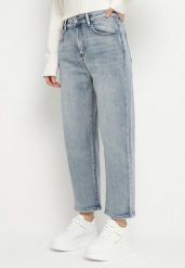 Niebieskie Jeansy o Kroju Mom Fit z Wysokim Stanem Borselia. Niebieskie jeansy damskie Born2be, bez wzorów, z jeansu, eleganckie, z podwyższonym stanem. Za 99.99 zł.